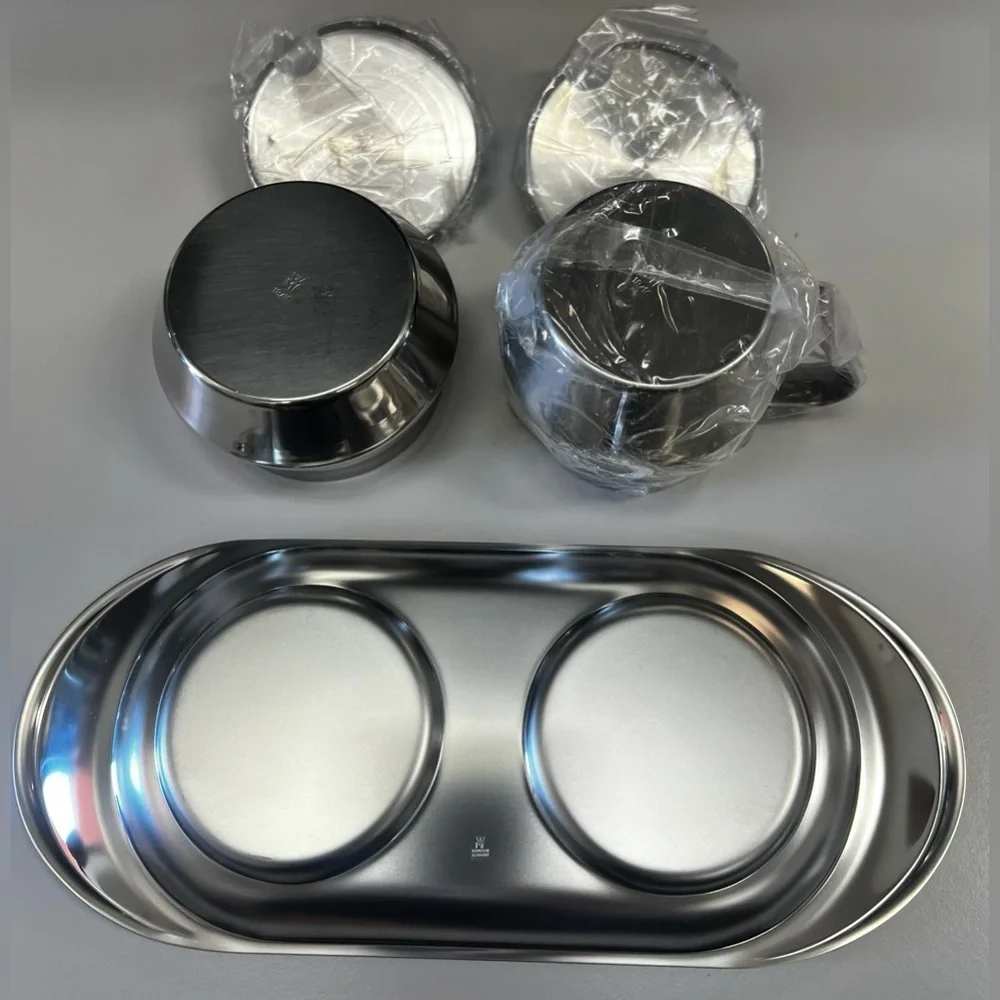 NWT Vintage WMF Cromargan Sugar and Creamer Set with Tray Stainless Steel 18/10